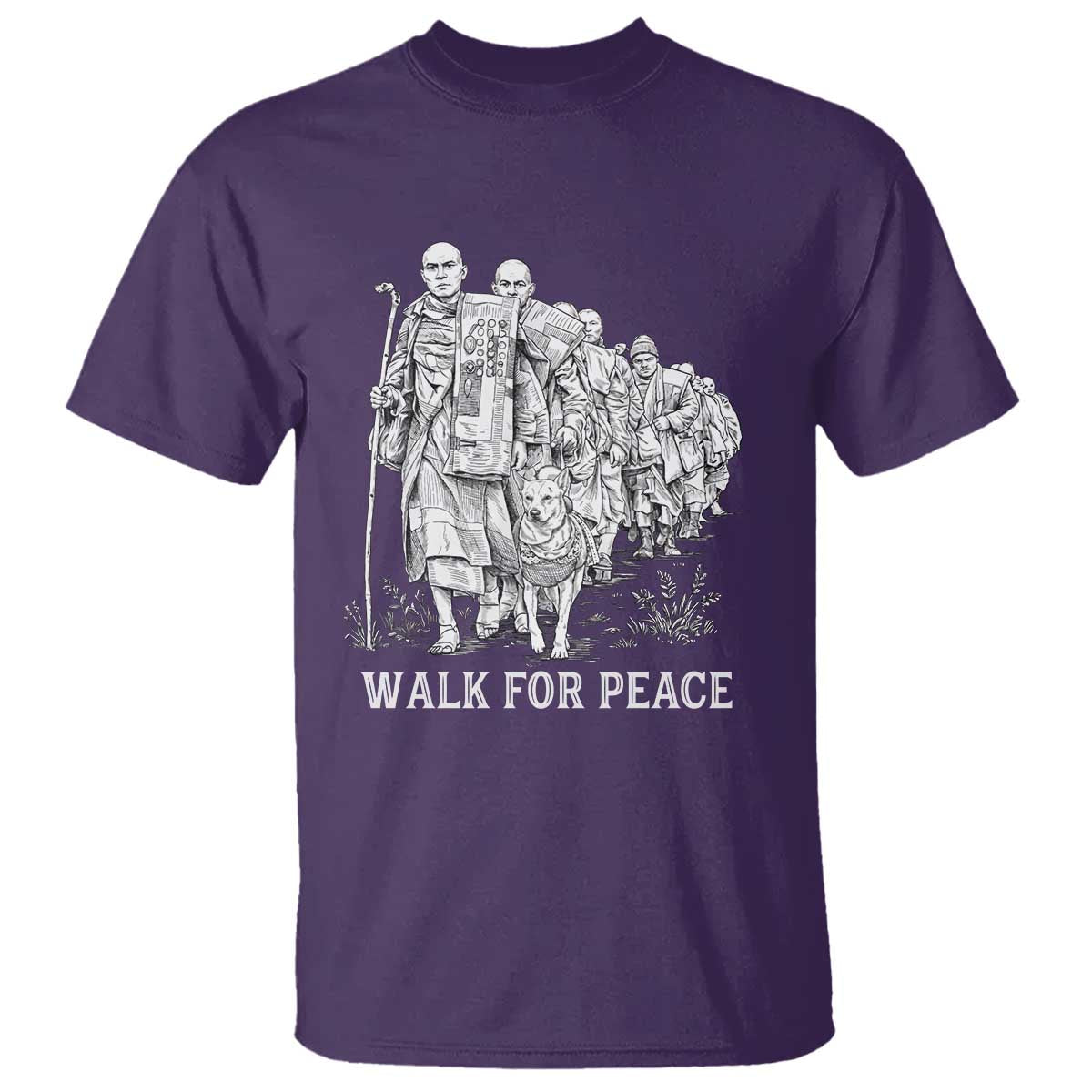 Walk for Peace Walking Monks and Aloka the Dog T Shirt Buddhist Mindfulness Spiritual Religious Faith TS02 Purple Print Your Wear