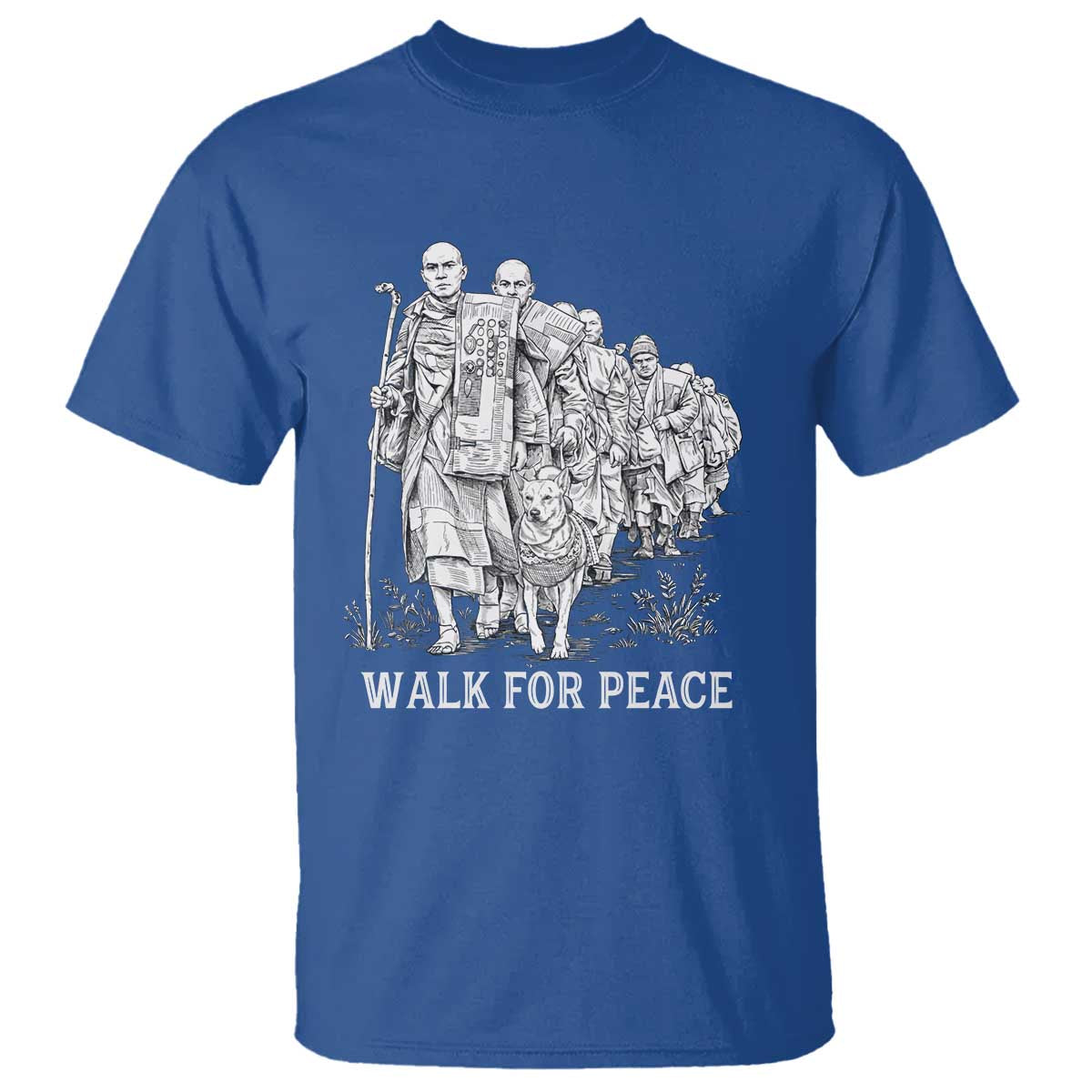 Walk for Peace Walking Monks and Aloka the Dog T Shirt Buddhist Mindfulness Spiritual Religious Faith TS02 Royal Blue Print Your Wear