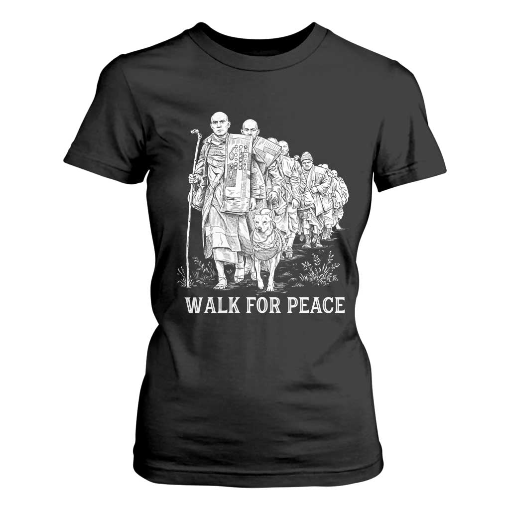 Walk for Peace Walking Monks and Aloka the Dog T Shirt For Women Buddhist Mindfulness Spiritual Religious Faith TS02 Black Print Your Wear