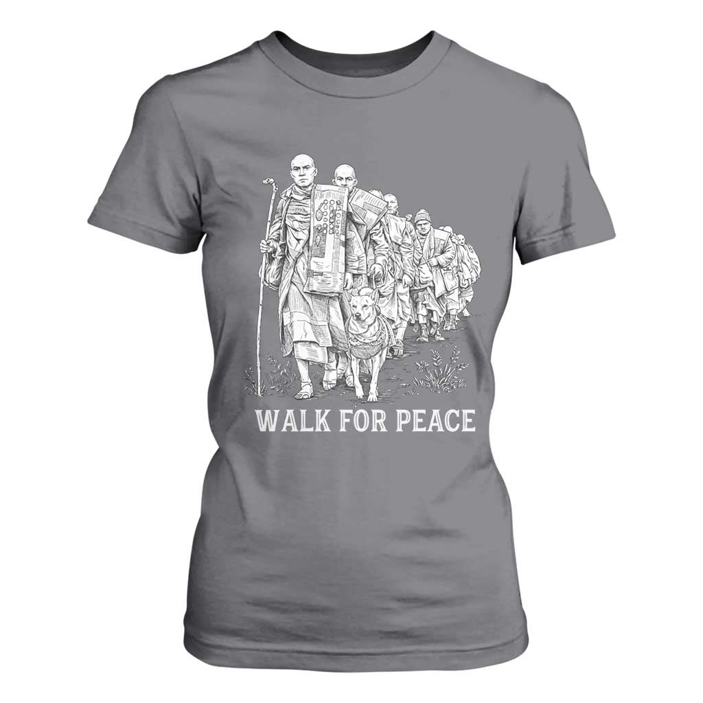 Walk for Peace Walking Monks and Aloka the Dog T Shirt For Women Buddhist Mindfulness Spiritual Religious Faith TS02 Charcoal Print Your Wear