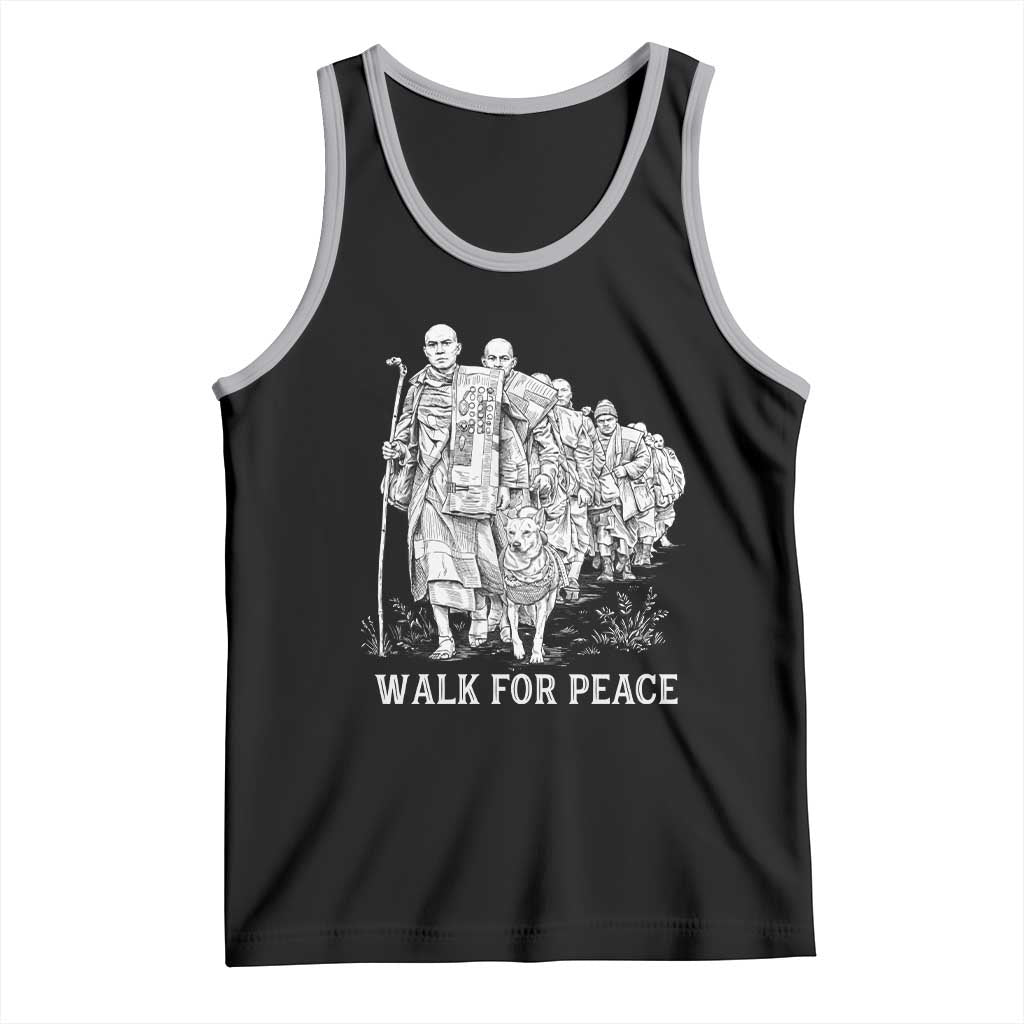 Walk for Peace Walking Monks and Aloka the Dog Tank Top Buddhist Mindfulness Spiritual Religious Faith TS02 Black Athletic Heather Print Your Wear
