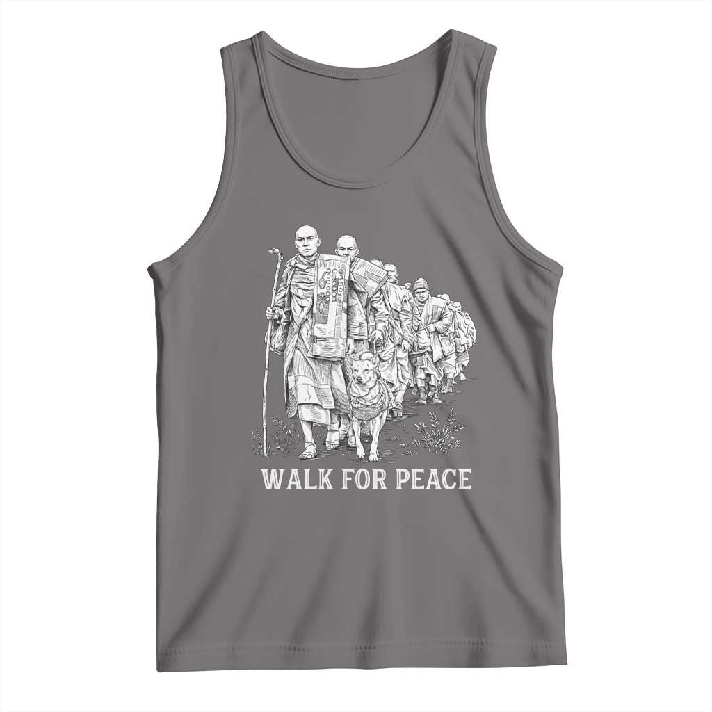 Walk for Peace Walking Monks and Aloka the Dog Tank Top Buddhist Mindfulness Spiritual Religious Faith TS02 Deep Heather Print Your Wear
