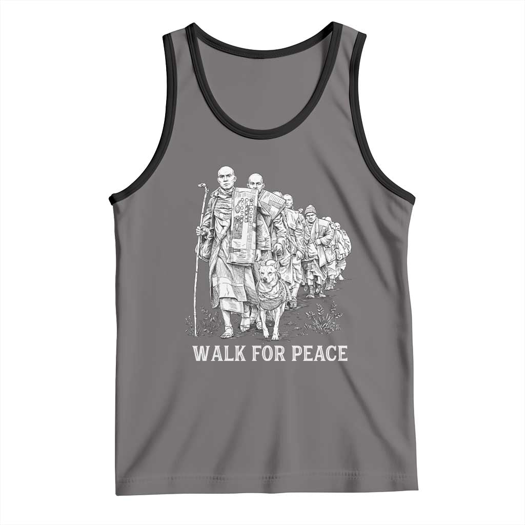 Walk for Peace Walking Monks and Aloka the Dog Tank Top Buddhist Mindfulness Spiritual Religious Faith TS02 Deep Heather Black Print Your Wear