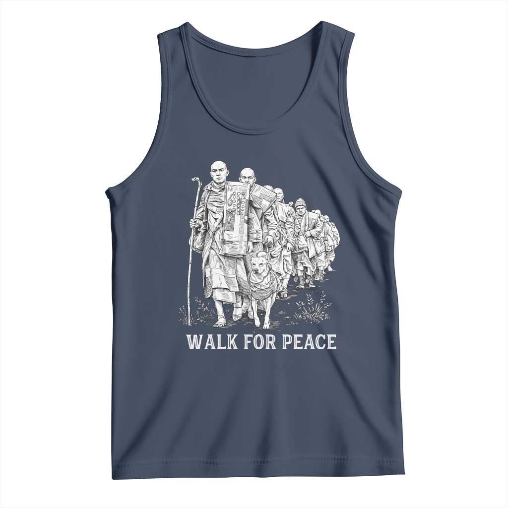 Walk for Peace Walking Monks and Aloka the Dog Tank Top Buddhist Mindfulness Spiritual Religious Faith TS02 Navy Print Your Wear