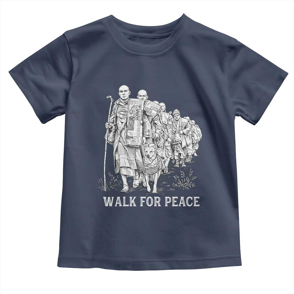 Walk for Peace Walking Monks and Aloka the Dog Toddler T Shirt Buddhist Mindfulness Spiritual Religious Faith TS02 Navy Print Your Wear