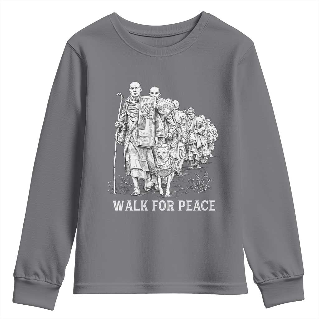 Walk for Peace Walking Monks and Aloka the Dog Youth Sweatshirt Buddhist Mindfulness Spiritual Religious Faith TS02 Charcoal Print Your Wear