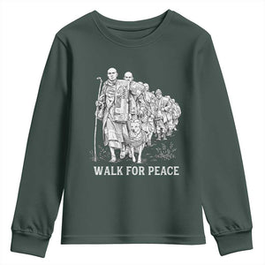 Walk for Peace Walking Monks and Aloka the Dog Youth Sweatshirt Buddhist Mindfulness Spiritual Religious Faith TS02 Dark Forest Green Print Your Wear