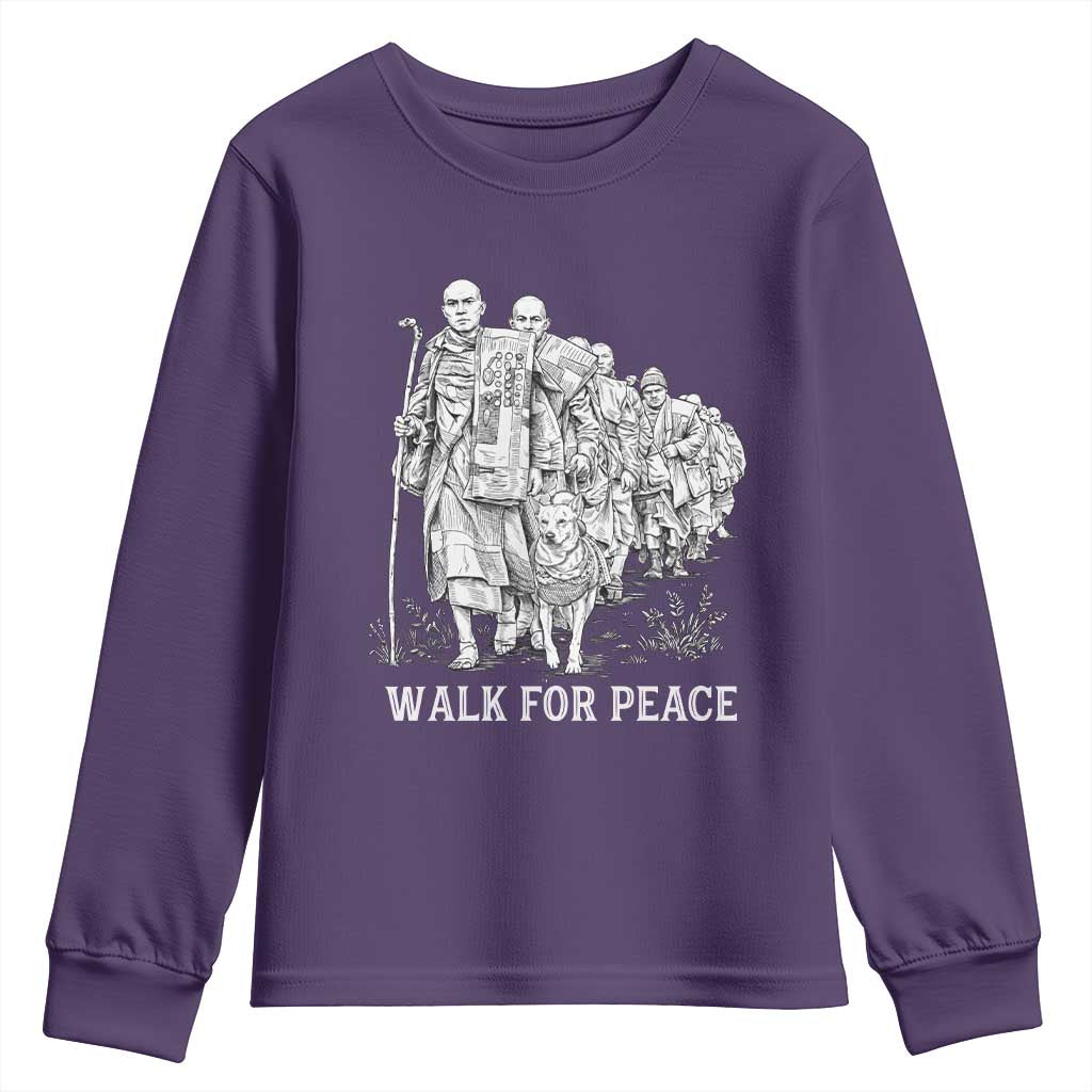 Walk for Peace Walking Monks and Aloka the Dog Youth Sweatshirt Buddhist Mindfulness Spiritual Religious Faith TS02 Purple Print Your Wear