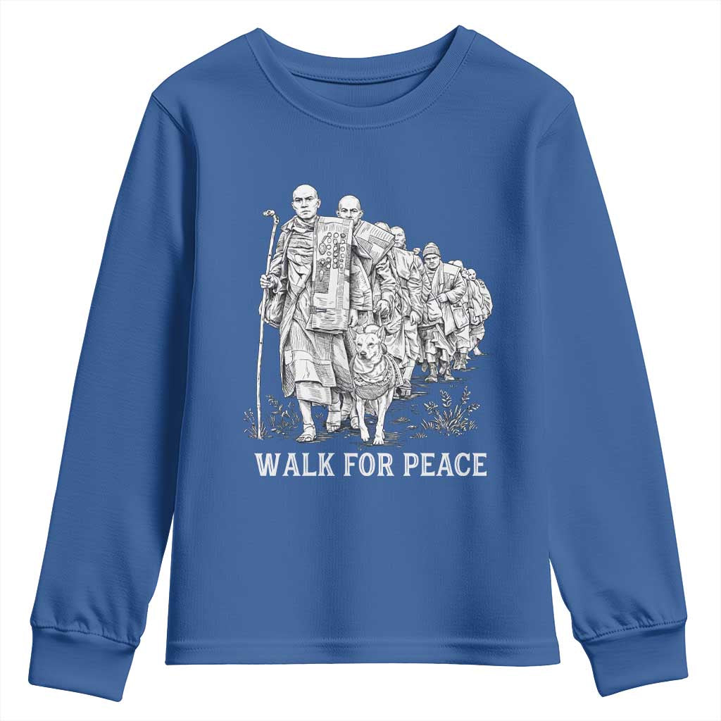 Walk for Peace Walking Monks and Aloka the Dog Youth Sweatshirt Buddhist Mindfulness Spiritual Religious Faith TS02 Royal Blue Print Your Wear