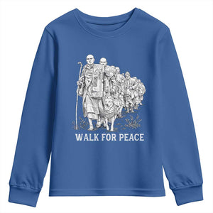Walk for Peace Walking Monks and Aloka the Dog Youth Sweatshirt Buddhist Mindfulness Spiritual Religious Faith TS02 Royal Blue Print Your Wear