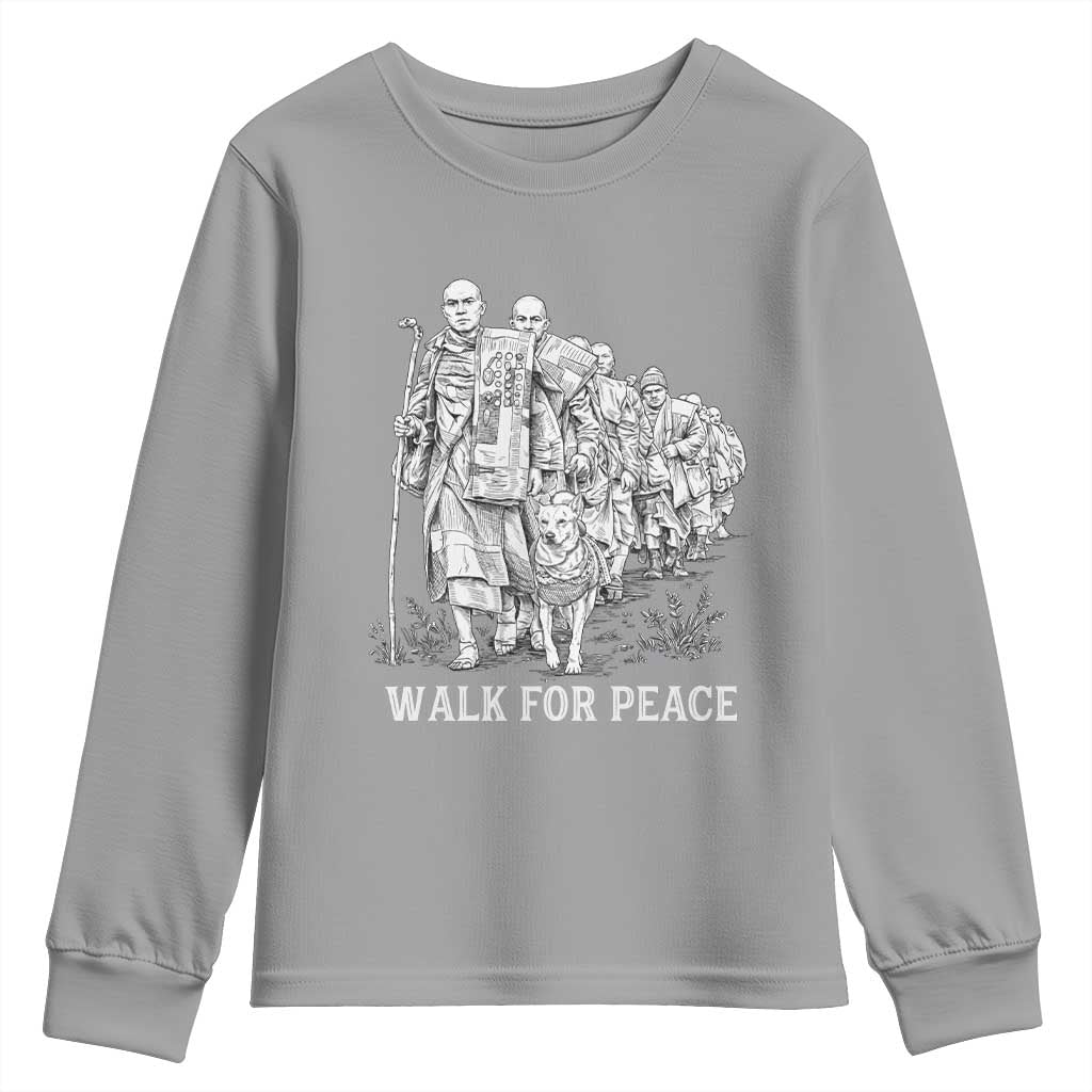 Walk for Peace Walking Monks and Aloka the Dog Youth Sweatshirt Buddhist Mindfulness Spiritual Religious Faith TS02 Sport Gray Print Your Wear