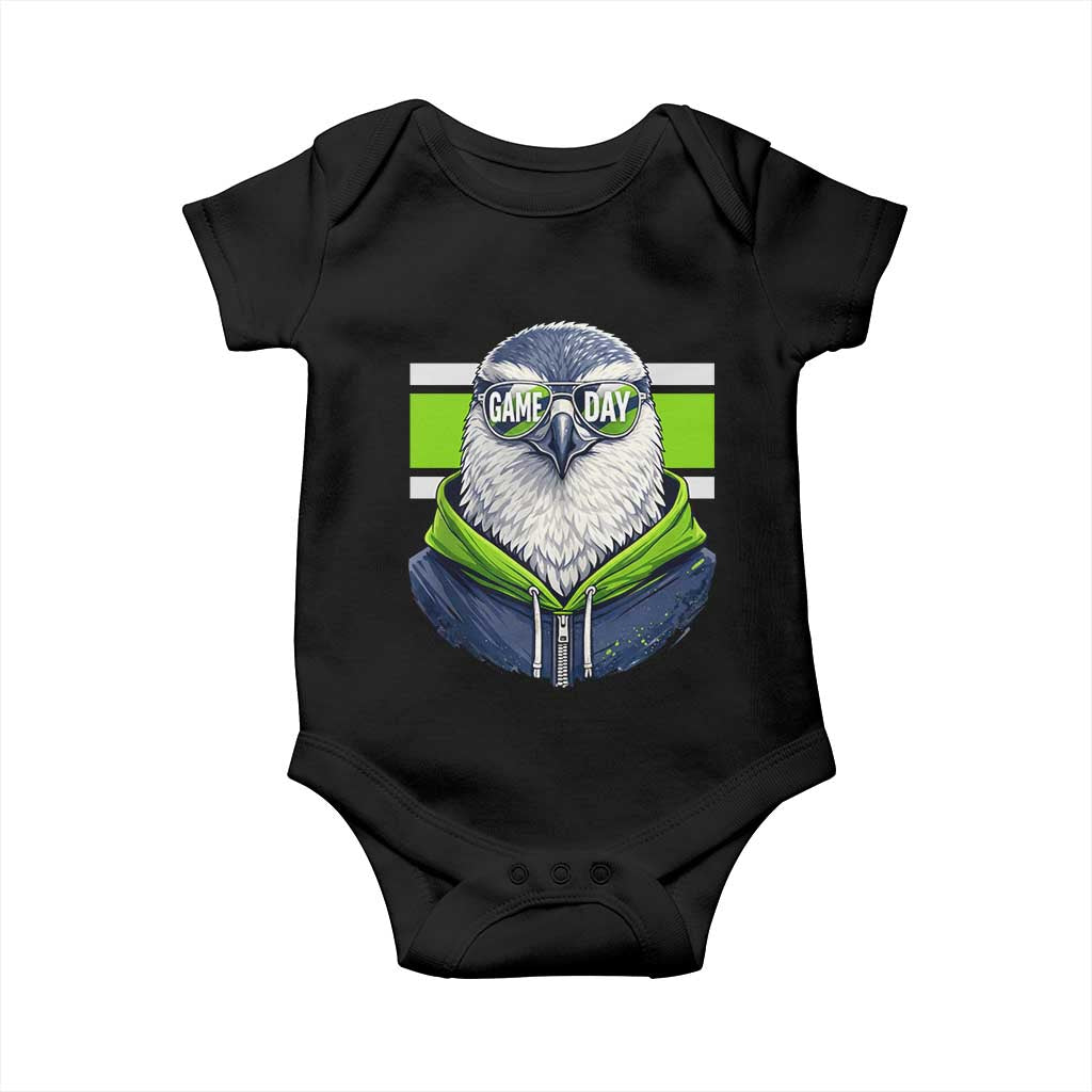 Cool Hawk Wearing Hoodie Graphic Baby Onesie Game Day Swagger TS02 Black Print Your Wear