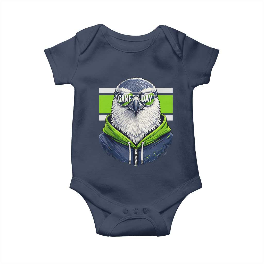 Cool Hawk Wearing Hoodie Graphic Baby Onesie Game Day Swagger TS02 Navy Print Your Wear