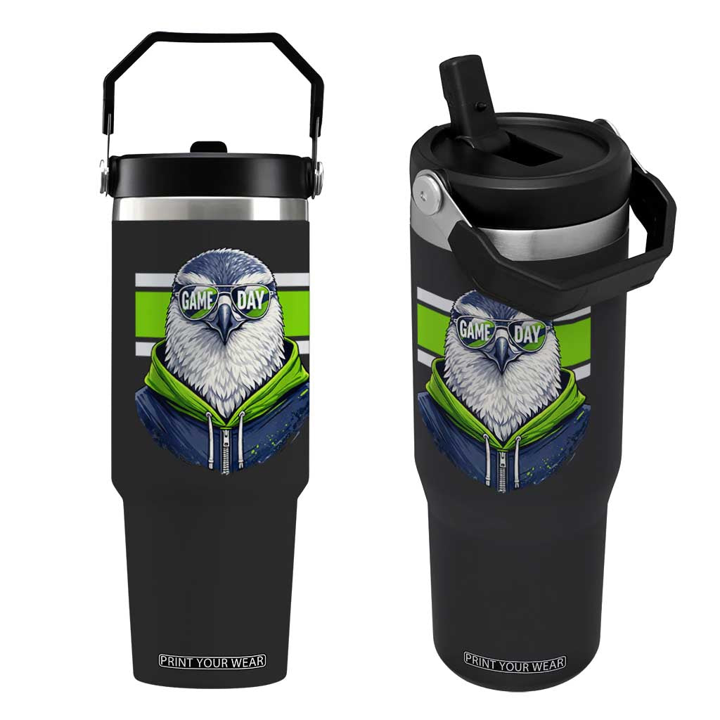 Cool Hawk Wearing Hoodie Graphic Flip Straw Tumbler Game Day Swagger TS02 One Size: 30 oz Black Print Your Wear