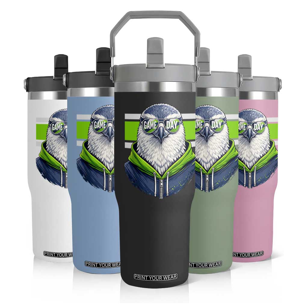 Cool Hawk Wearing Hoodie Graphic Flip Straw Tumbler Game Day Swagger TS02 Print Your Wear
