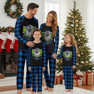 Cool Hawk Wearing Hoodie Graphic Plaid Pajama Set Game Day Swagger TS02 Blue Plaid Print Your Wear