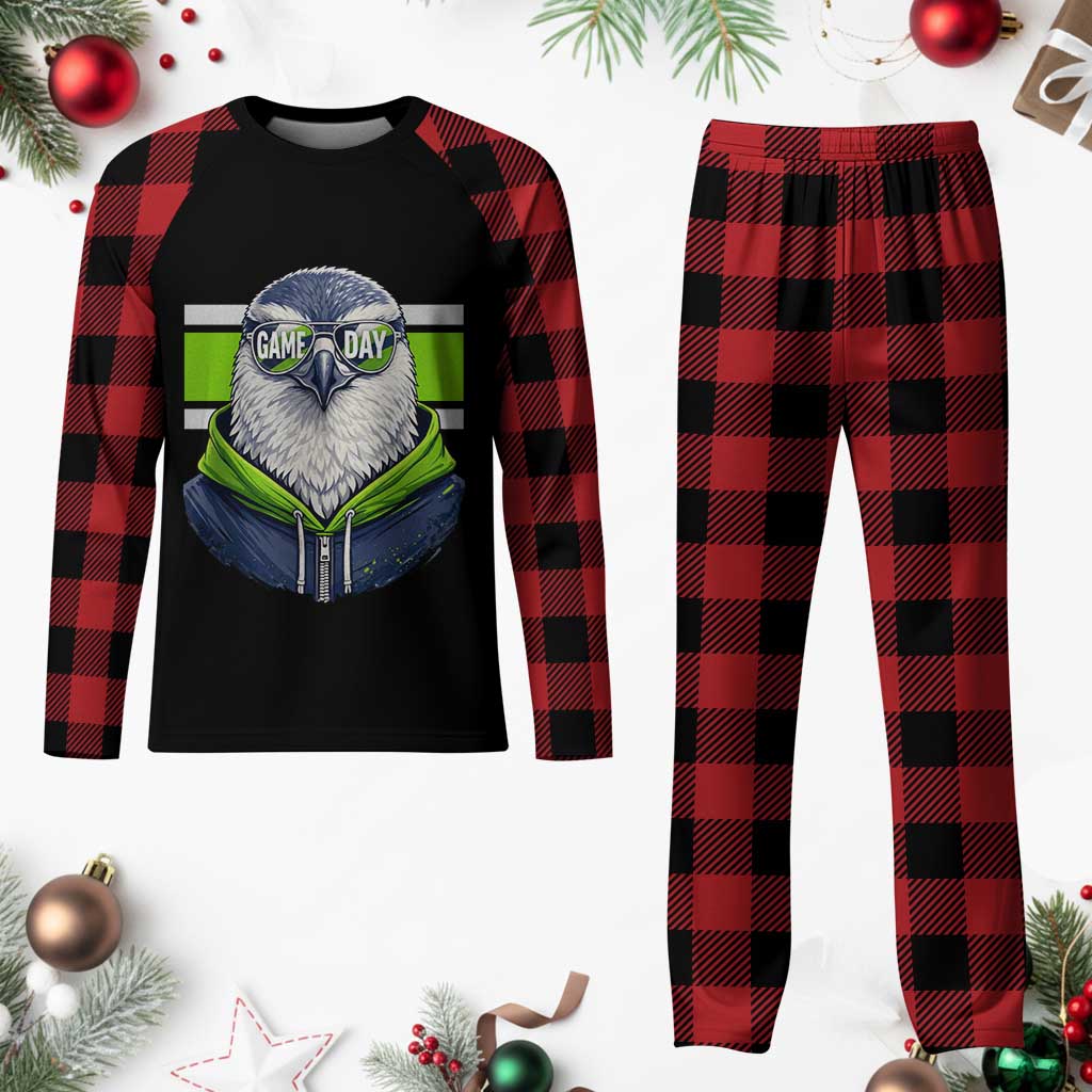 Cool Hawk Wearing Hoodie Graphic Plaid Pajama Set Game Day Swagger TS02 Buffalo Plaid Print Your Wear