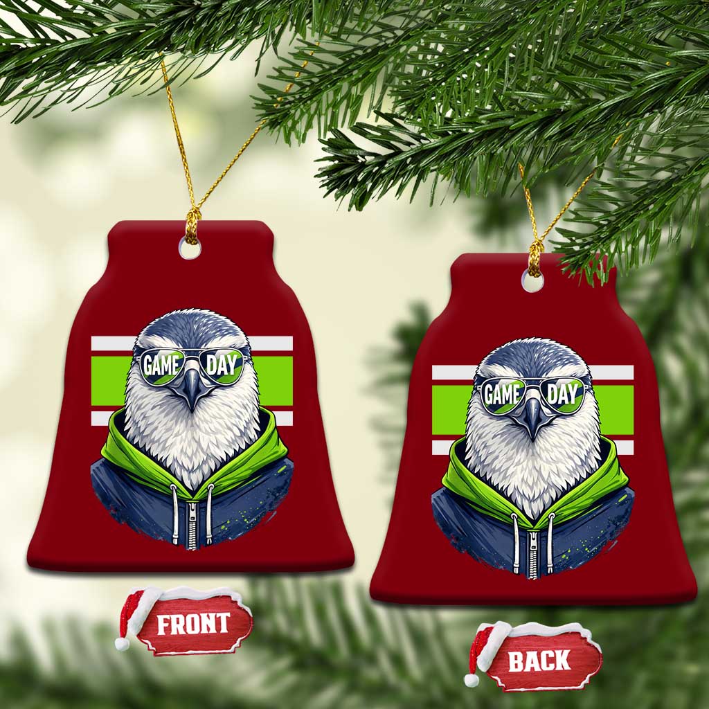 Cool Hawk Wearing Hoodie Graphic Ceramic Ornament Game Day Swagger TS02 Print Your Wear