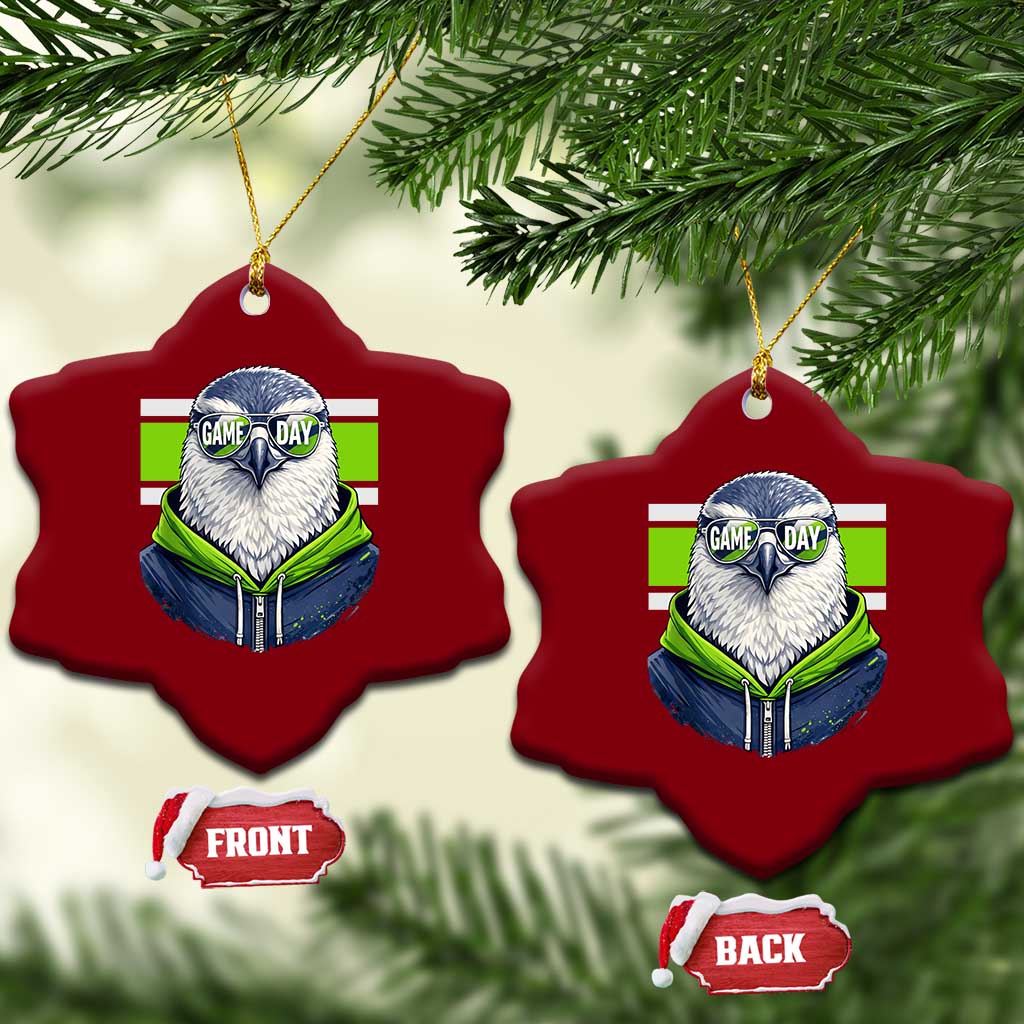 Cool Hawk Wearing Hoodie Graphic Ceramic Ornament Game Day Swagger TS02 Print Your Wear
