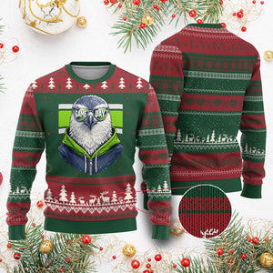 Cool Hawk Wearing Hoodie Graphic Ugly Christmas Sweater Game Day Swagger TS02 Red Green Print Your Wear