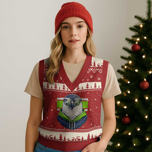 Cool Hawk Wearing Hoodie Graphic V-Neck Knit Sweater Vest Game Day Swagger TS02 Red Beige Print Your Wear