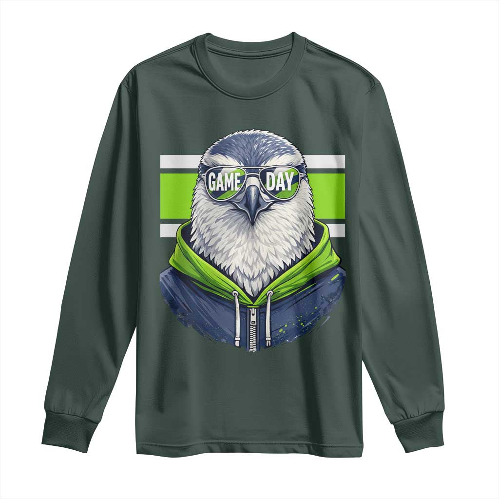 Cool Hawk Wearing Hoodie Graphic Long Sleeve Shirt Game Day Swagger TS02 Dark Forest Green Print Your Wear