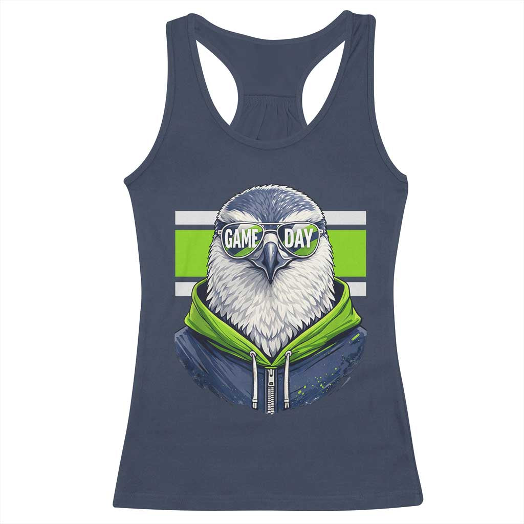 Cool Hawk Wearing Hoodie Graphic Racerback Tank Top Game Day Swagger TS02 Navy Print Your Wear
