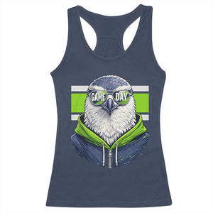 Cool Hawk Wearing Hoodie Graphic Racerback Tank Top Game Day Swagger TS02 Navy Print Your Wear