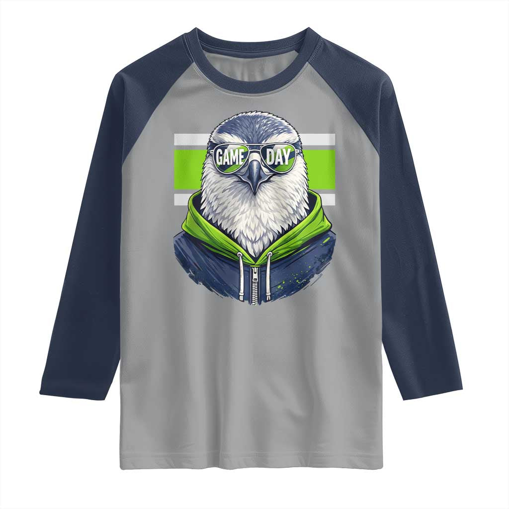 Cool Hawk Wearing Hoodie Graphic Raglan Shirt Game Day Swagger TS02 Sport Gray Navy Print Your Wear