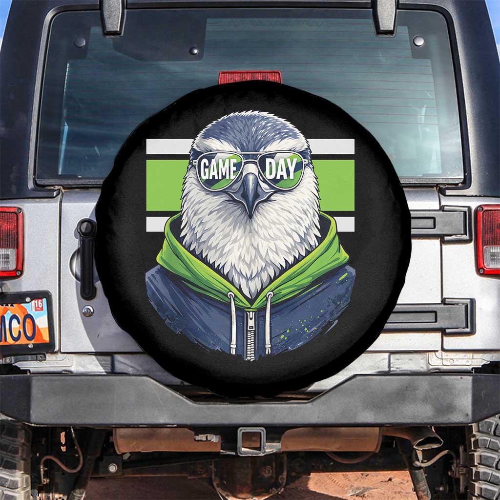 Cool Hawk Wearing Hoodie Graphic Spare Tire Cover Game Day Swagger TS02 No hole Black Print Your Wear