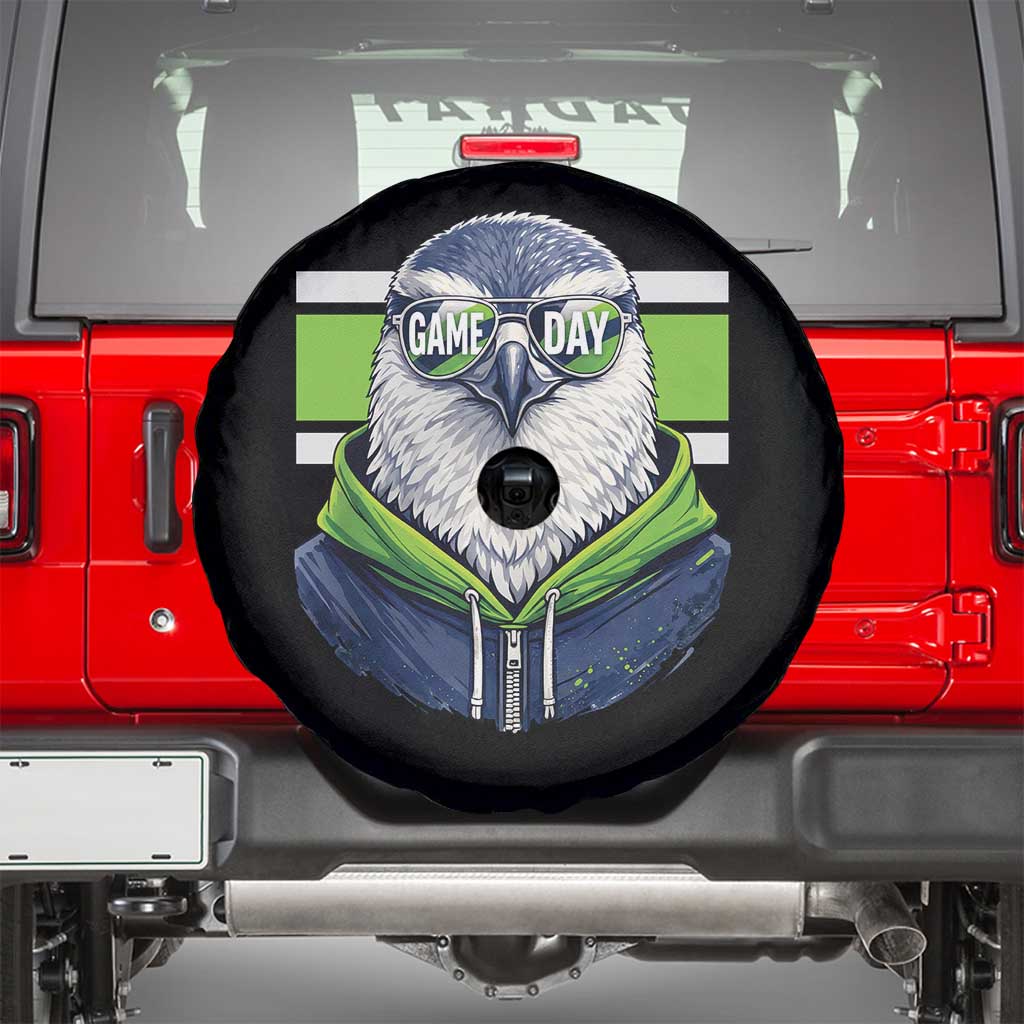 Cool Hawk Wearing Hoodie Graphic Spare Tire Cover Game Day Swagger TS02 Black Print Your Wear