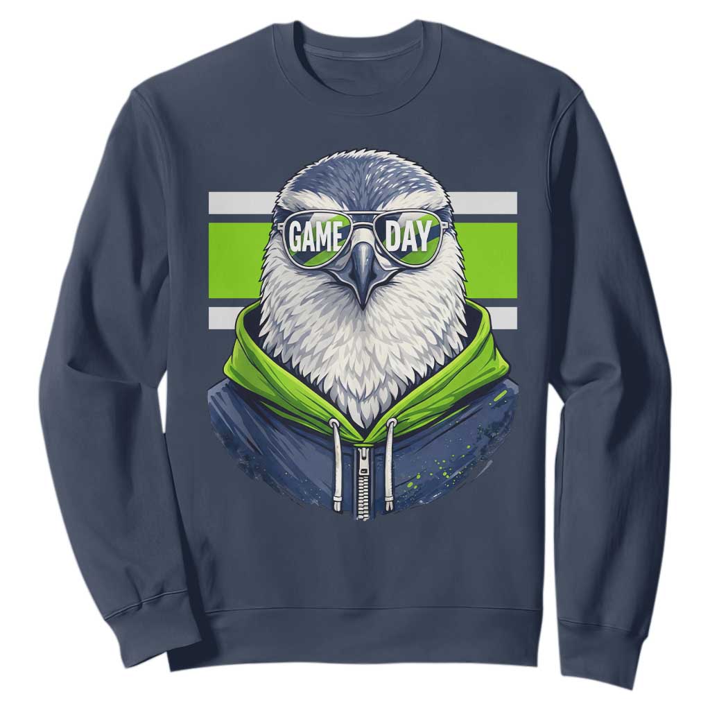 Cool Hawk Wearing Hoodie Graphic Sweatshirt Game Day Swagger TS02 Navy Print Your Wear