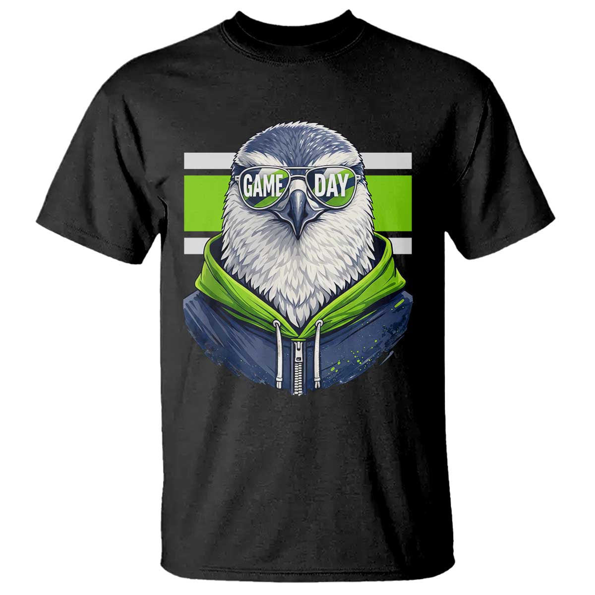 Cool Hawk Wearing Hoodie Graphic T Shirt Game Day Swagger TS02 Black Print Your Wear