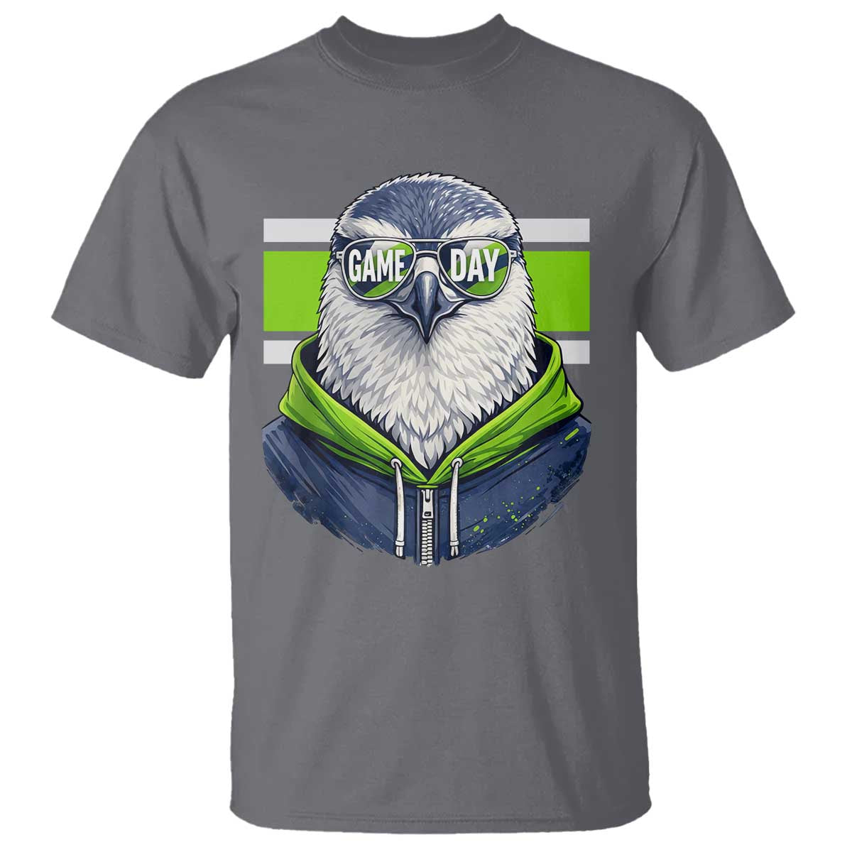 Cool Hawk Wearing Hoodie Graphic T Shirt Game Day Swagger TS02 Charcoal Print Your Wear