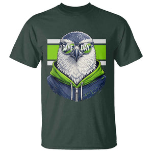 Cool Hawk Wearing Hoodie Graphic T Shirt Game Day Swagger TS02 Dark Forest Green Print Your Wear