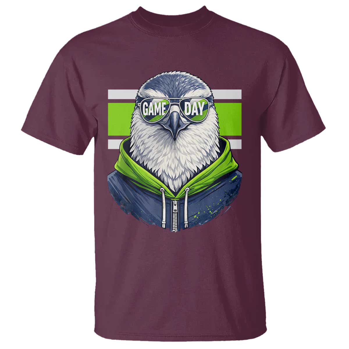 Cool Hawk Wearing Hoodie Graphic T Shirt Game Day Swagger TS02 Maroon Print Your Wear