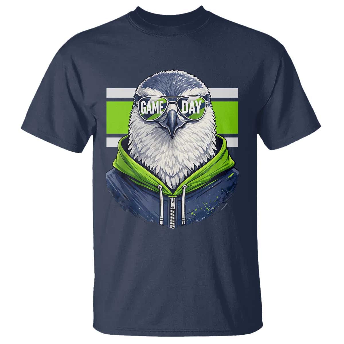 Cool Hawk Wearing Hoodie Graphic T Shirt Game Day Swagger TS02 Navy Print Your Wear