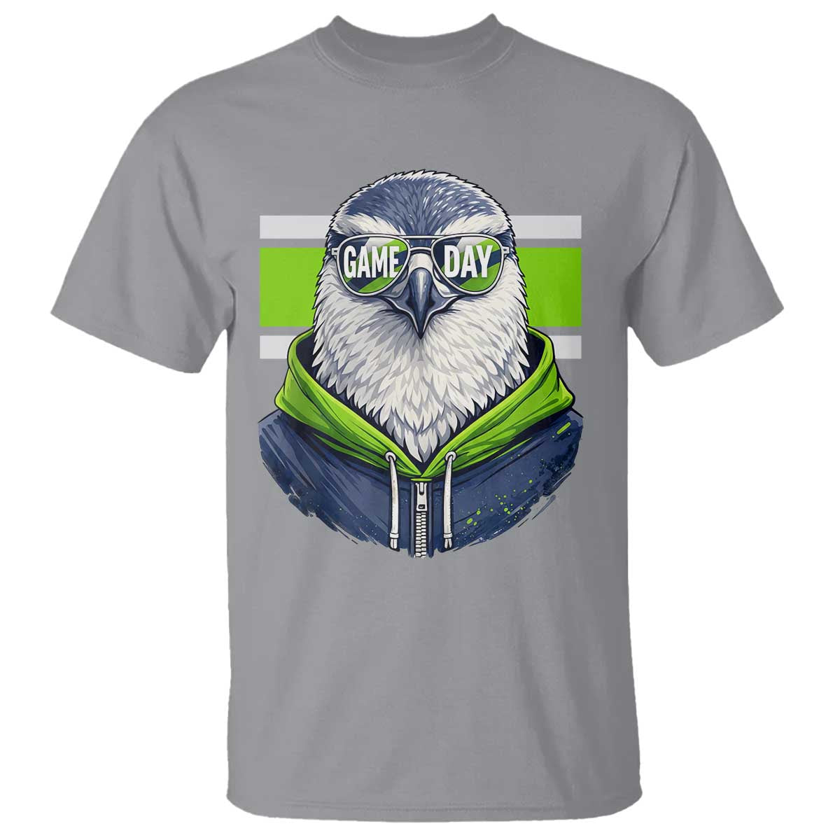 Cool Hawk Wearing Hoodie Graphic T Shirt Game Day Swagger TS02 Sport Gray Print Your Wear