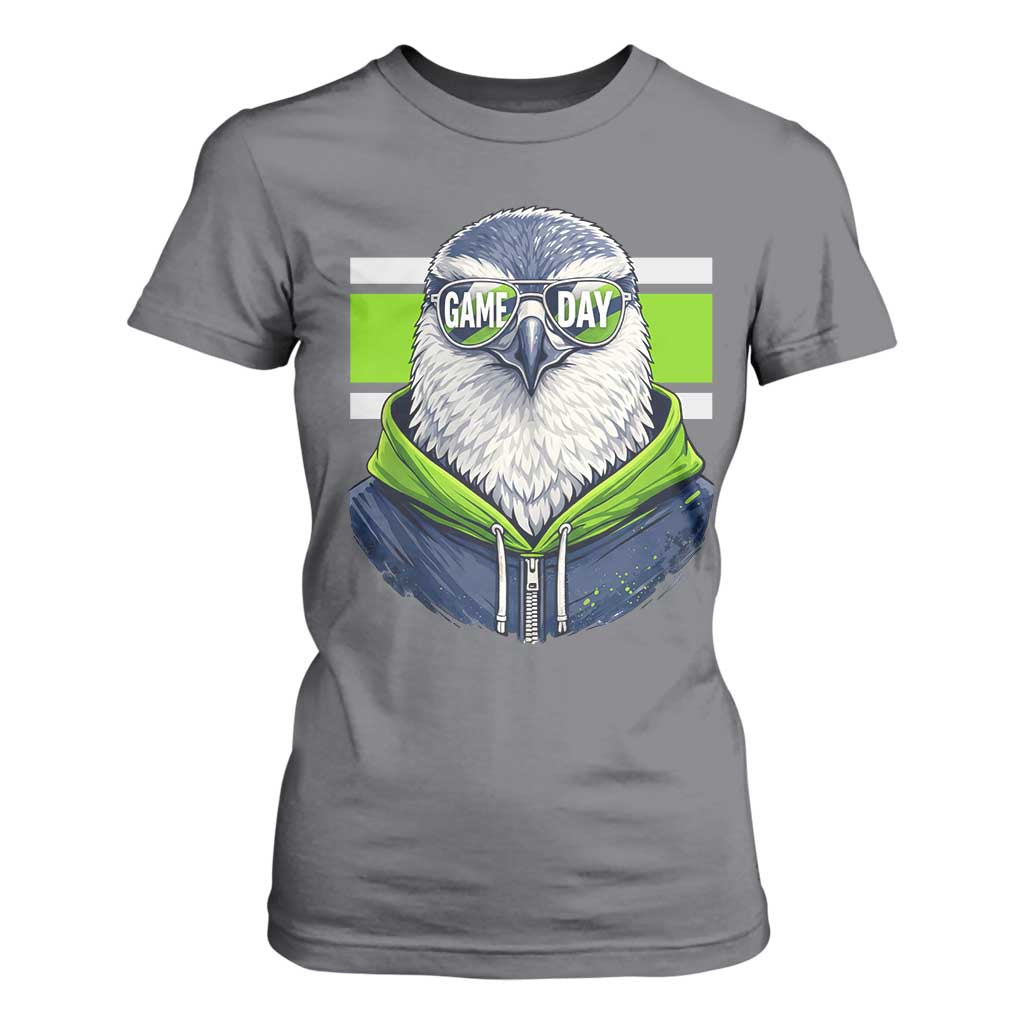 Cool Hawk Wearing Hoodie Graphic T Shirt For Women Game Day Swagger TS02 Charcoal Print Your Wear