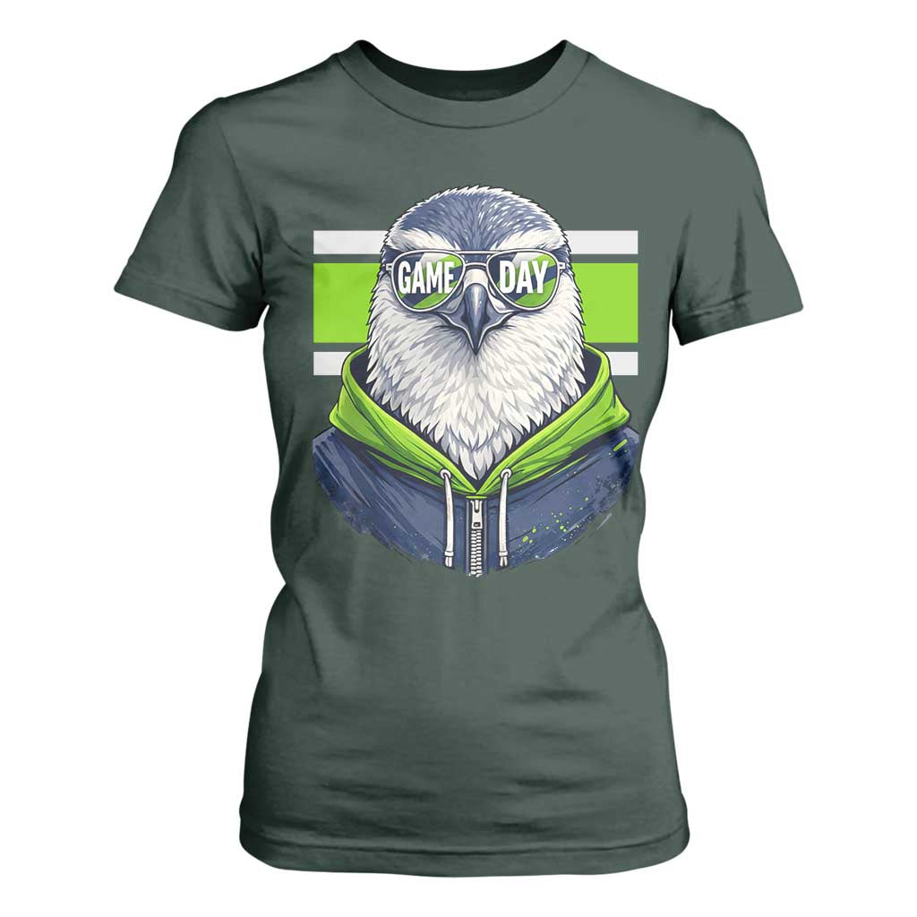 Cool Hawk Wearing Hoodie Graphic T Shirt For Women Game Day Swagger TS02 Dark Forest Green Print Your Wear