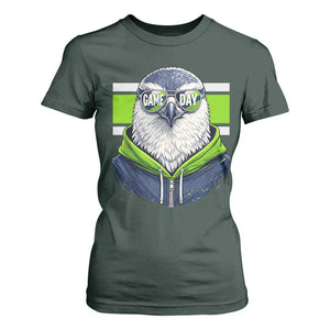 Cool Hawk Wearing Hoodie Graphic T Shirt For Women Game Day Swagger TS02 Dark Forest Green Print Your Wear