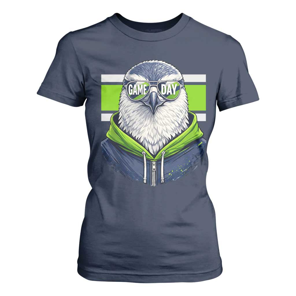 Cool Hawk Wearing Hoodie Graphic T Shirt For Women Game Day Swagger TS02 Navy Print Your Wear
