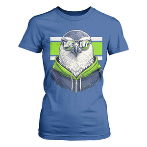 Cool Hawk Wearing Hoodie Graphic T Shirt For Women Game Day Swagger TS02 Royal Blue Print Your Wear