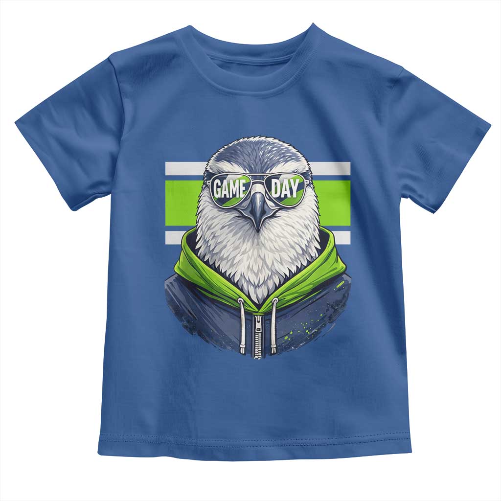 Cool Hawk Wearing Hoodie Graphic Toddler T Shirt Game Day Swagger TS02 Royal Blue Print Your Wear