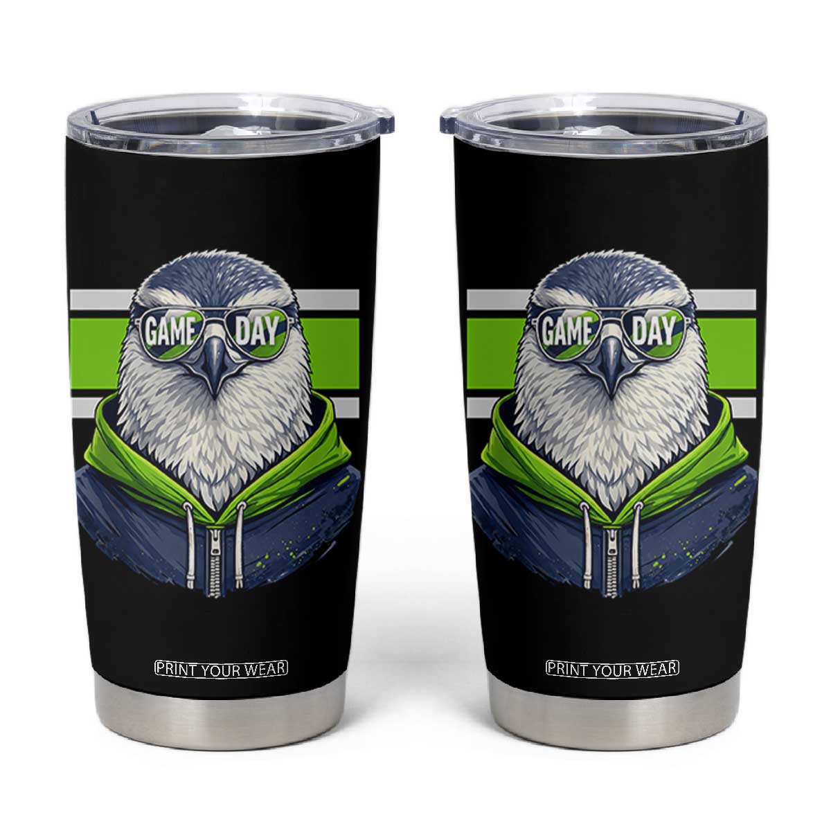 Cool Hawk Wearing Hoodie Graphic Tumbler Cup Game Day Swagger TS02 Black Print Your Wear