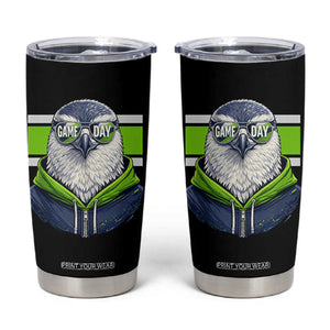 Cool Hawk Wearing Hoodie Graphic Tumbler Cup Game Day Swagger TS02 Black Print Your Wear