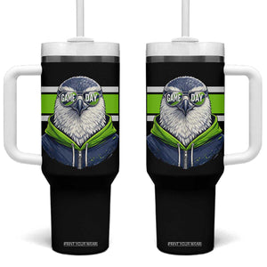 Cool Hawk Wearing Hoodie Graphic Tumbler With Handle Game Day Swagger TS02 One Size: 40 oz Black Print Your Wear