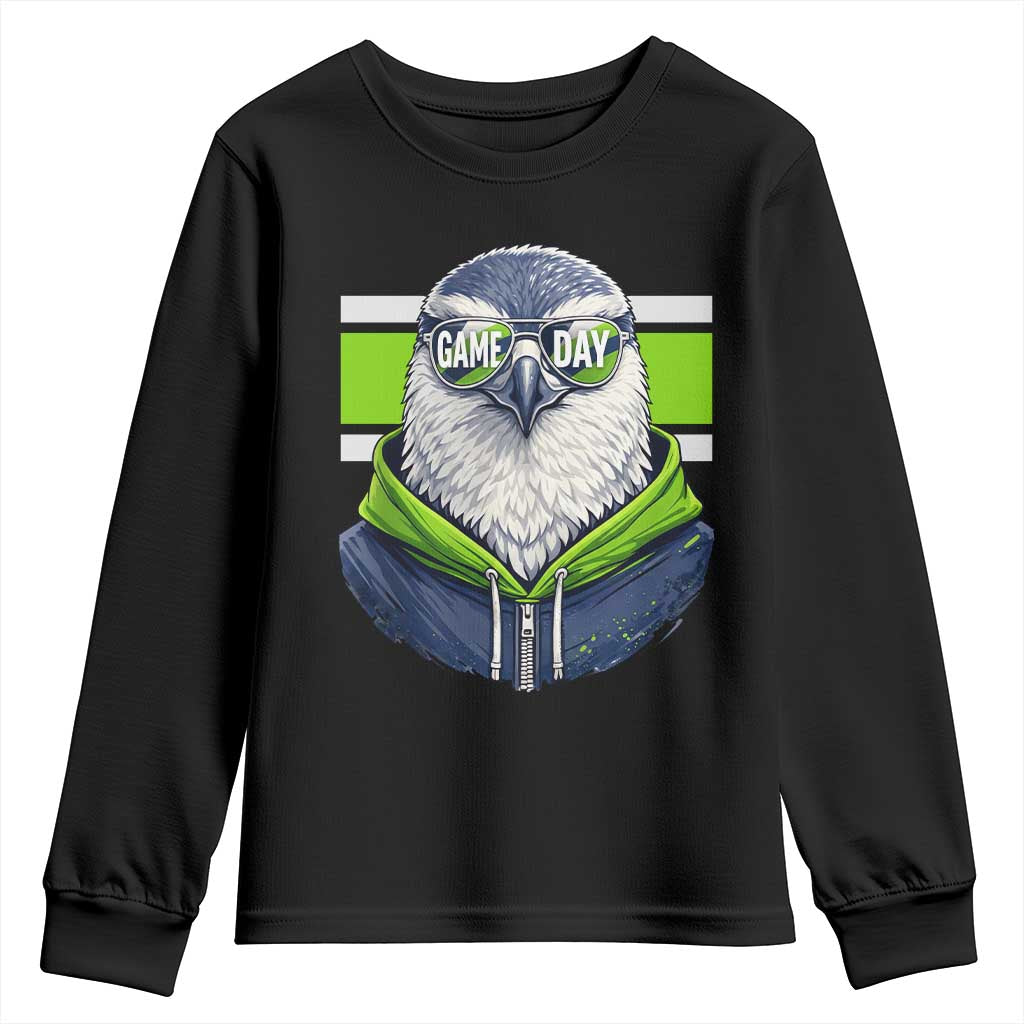 Cool Hawk Wearing Hoodie Graphic Youth Sweatshirt Game Day Swagger TS02 Black Print Your Wear