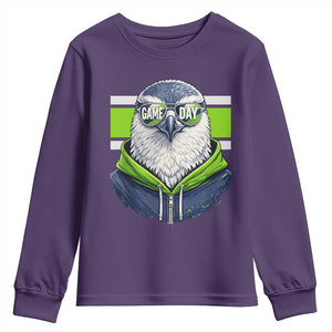 Cool Hawk Wearing Hoodie Graphic Youth Sweatshirt Game Day Swagger TS02 Purple Print Your Wear