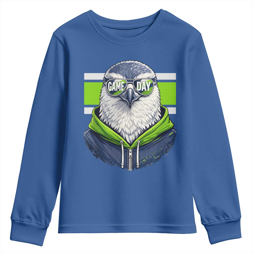 Cool Hawk Wearing Hoodie Graphic Youth Sweatshirt Game Day Swagger TS02 Royal Blue Print Your Wear